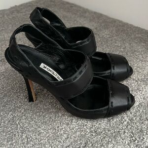 Manolo Blahnik 36 Black Leather Heels Open Toe